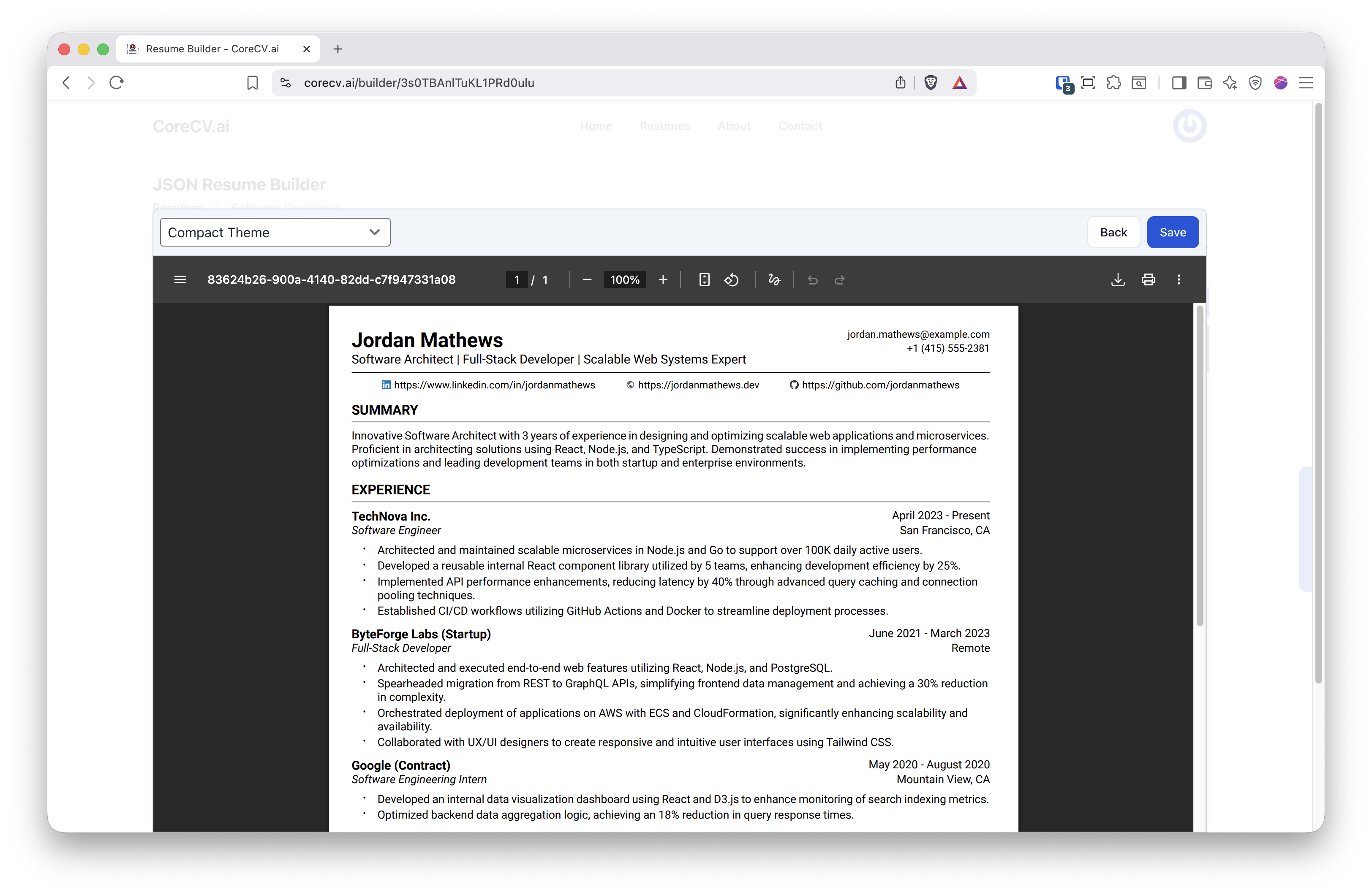 CoreCV AI resume review and improvement workspace