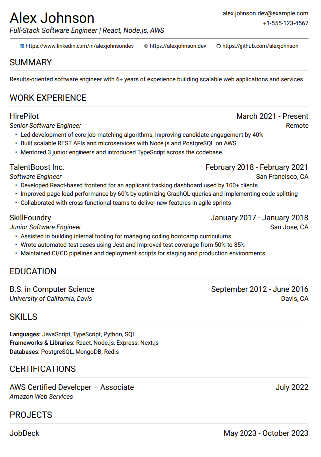 Default Theme resume template