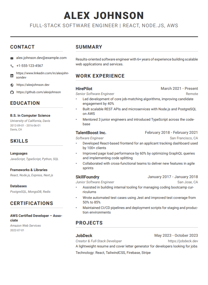 Professional Two-Column resume template
